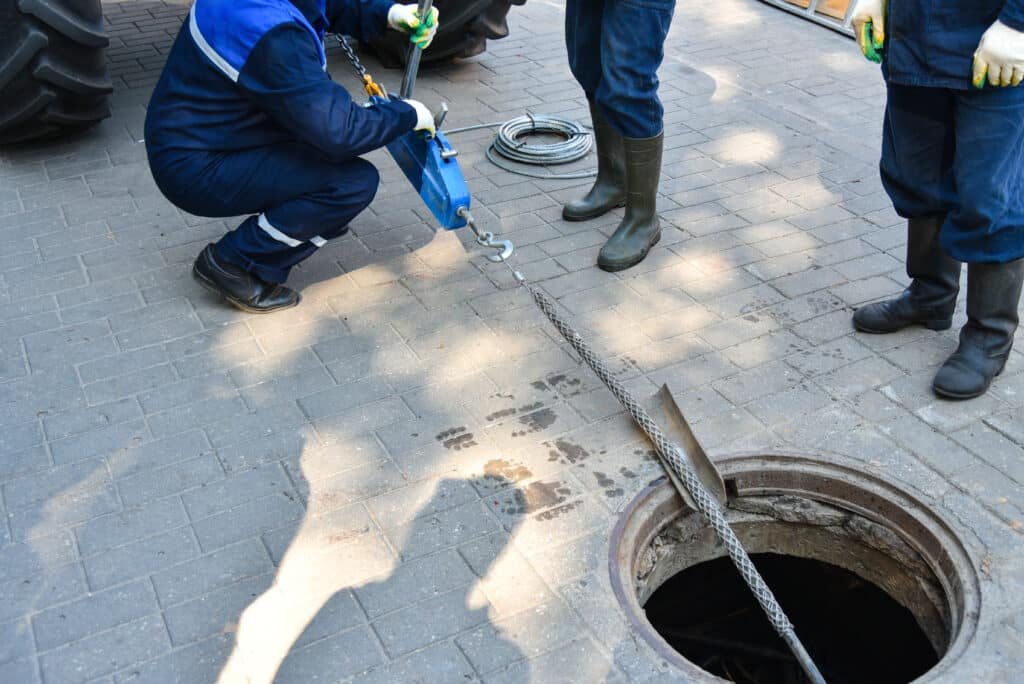 workers dismantle telecommunication cable well workers dismantle telecommunication cable well